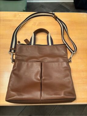 Coach Charles Foldover Leather Tote Crossbody Brown Large Laptop Bag
